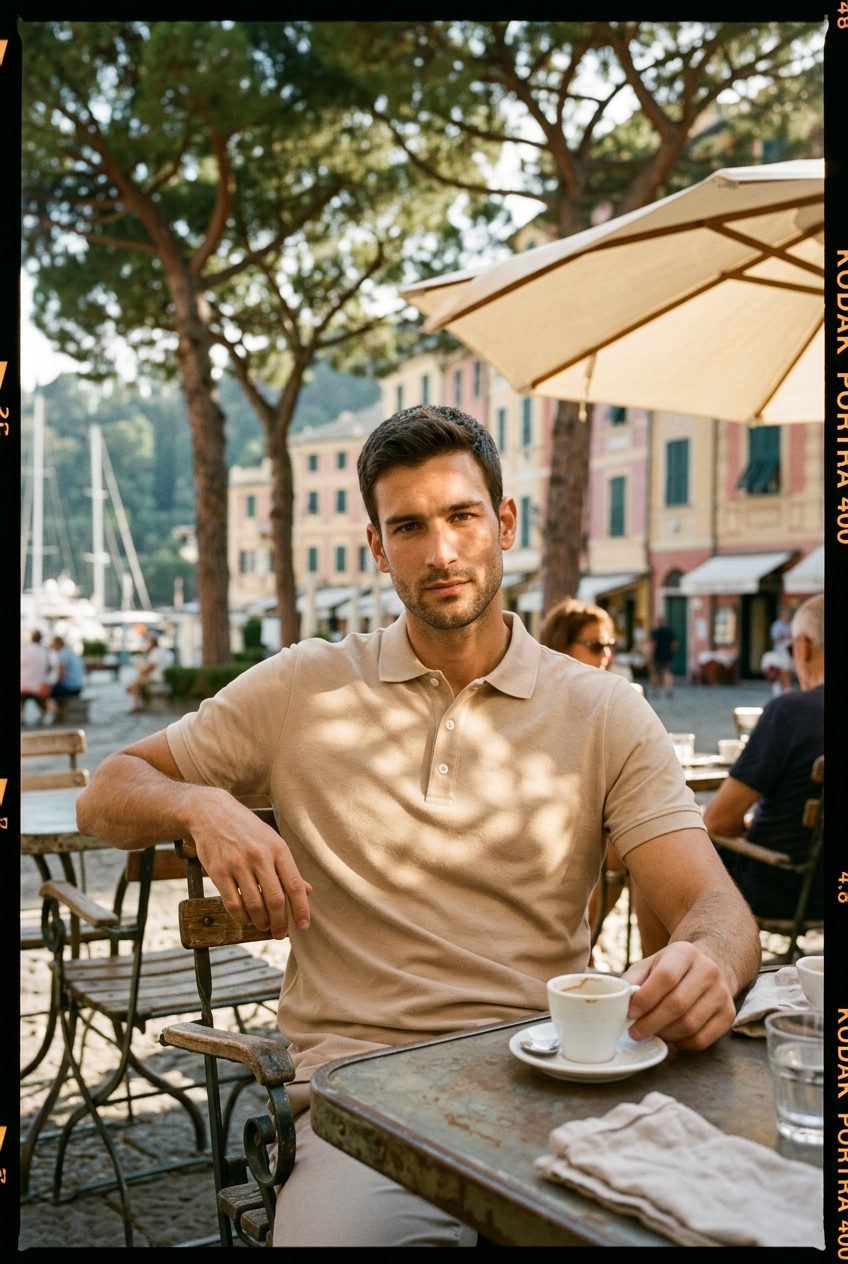 Polo in cotone indossata in Riviera