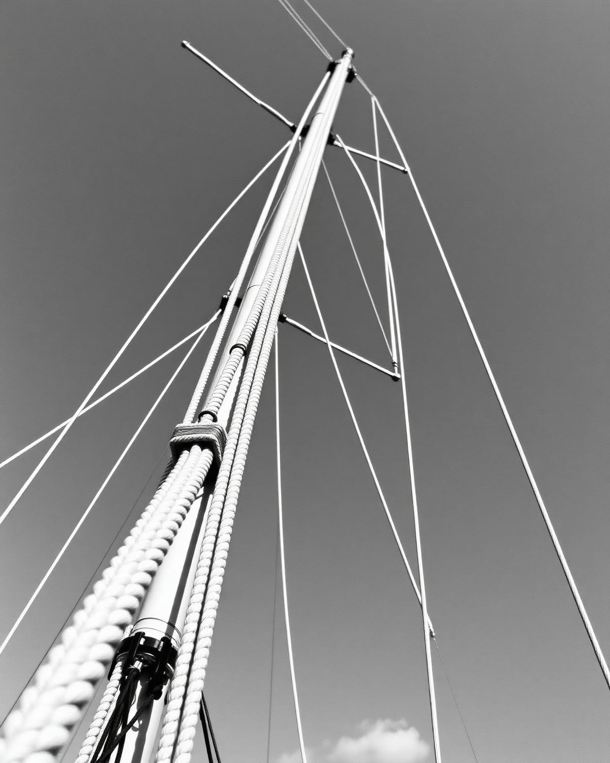 Alberatura di una barca a vela in bianco e nero